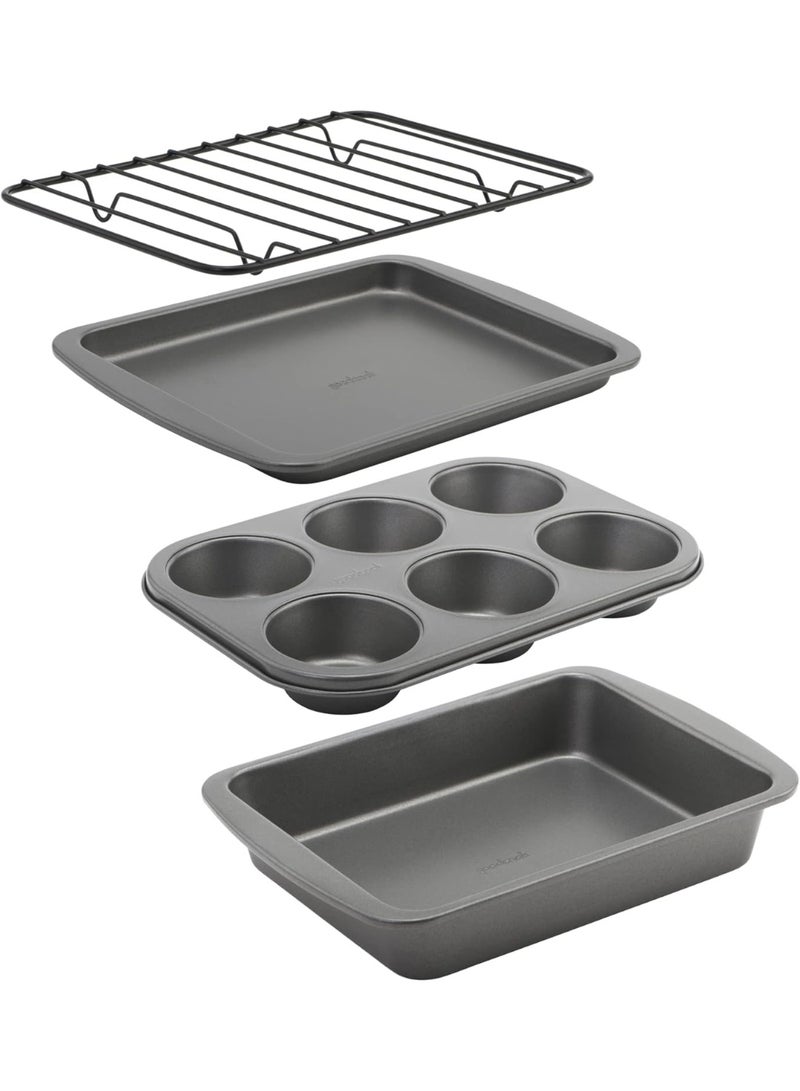 GoodCook 4-Piece Nonstick Steel Toaster Oven Set with Sheet Pan, Rack, Cake Pan, and Muffin Pan, Gray, 4-Piece Set Distributes Heat Evenly, Nonstick Coating, Dishwasher-Safe - Image 1