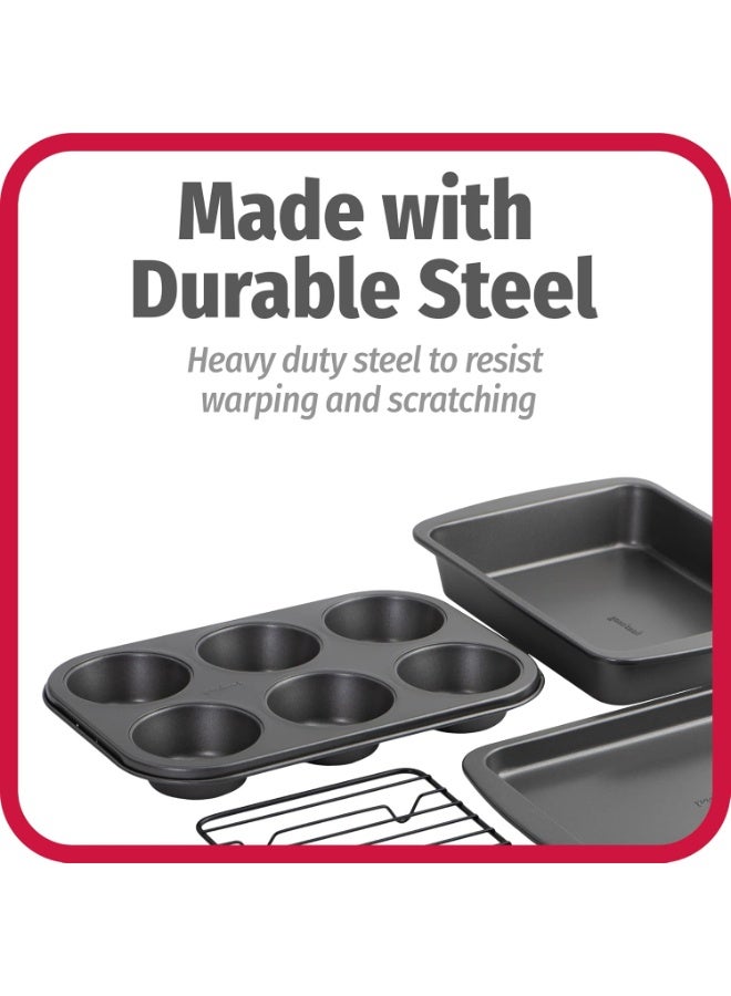 GoodCook 4-Piece Nonstick Steel Toaster Oven Set with Sheet Pan, Rack, Cake Pan, and Muffin Pan, Gray, 4-Piece Set Distributes Heat Evenly, Nonstick Coating, Dishwasher-Safe - Image 3