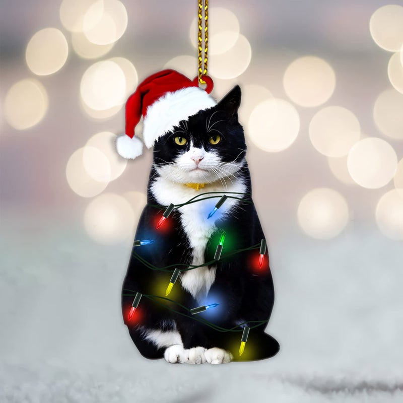 Fastpeace Tuxedo Black Cat Christmas Ornament  Halloween Black Cat Ornament  Gift for Black Cat Lovers  Black Cat Xmas Decor Tree - Car Hanging 2024 Christmas Ornament  Black Cat Decorations - Image 3