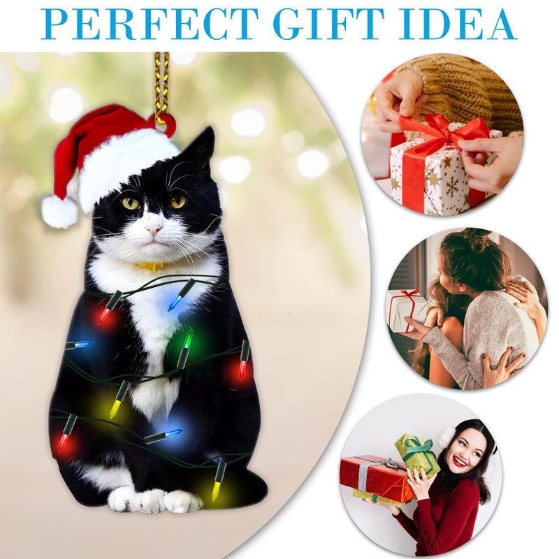 Fastpeace Tuxedo Black Cat Christmas Ornament  Halloween Black Cat Ornament  Gift for Black Cat Lovers  Black Cat Xmas Decor Tree - Car Hanging 2024 Christmas Ornament  Black Cat Decorations - Image 2