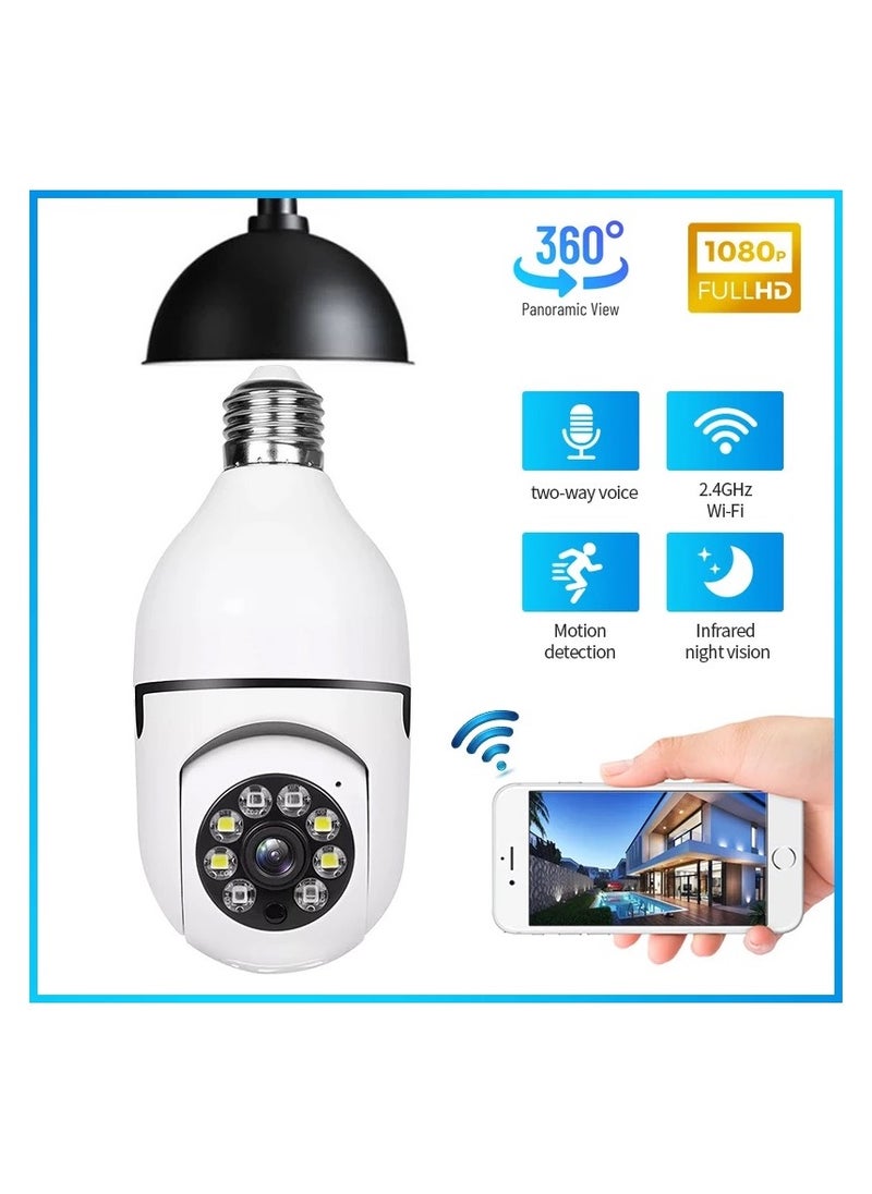 Generic - Light Bulb Camera Home Security and Monitoring Wireless Smart Wi-Fi Via Smartphone App Motion Detector Alarm Night Vision 360 Degree with Light and Two-Way Sound Outdoor and Indoor Installation - Image 1