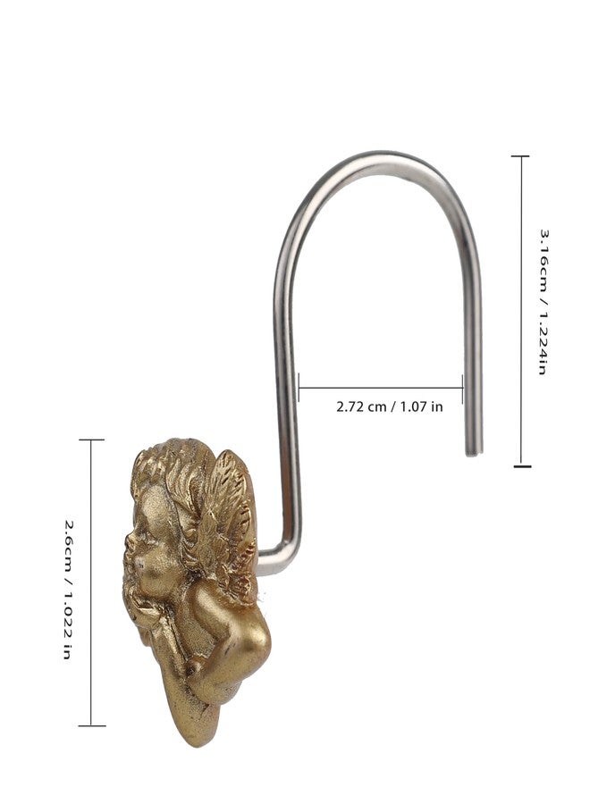 Twofish Home Golden Angel Shower Curtain Hooks Anti Rust Shower Curtain Hooks Decorative Resin Golden Angel Shower Curtain Rings Set of 12 - Image 3