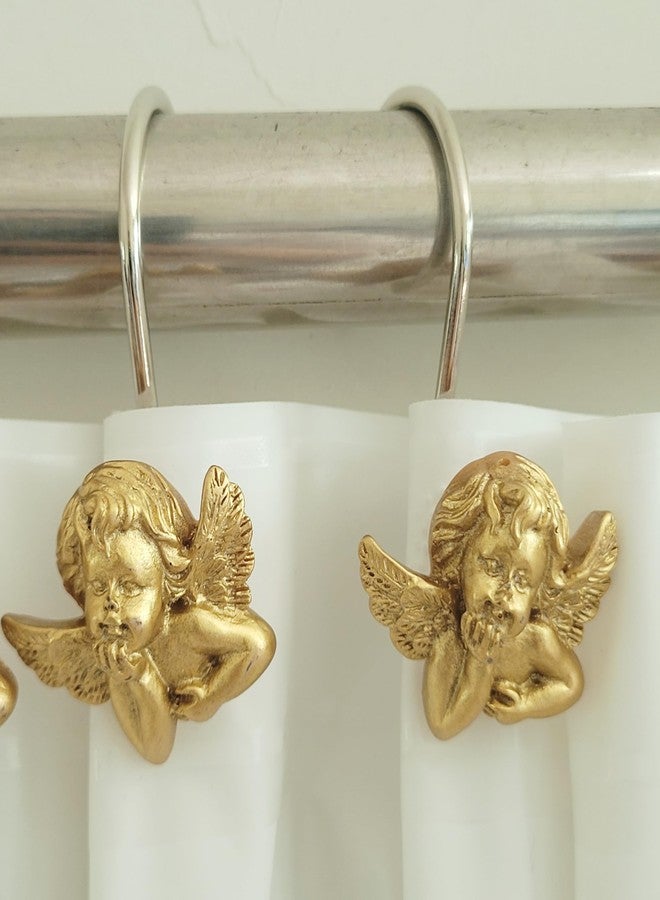 Twofish Home Golden Angel Shower Curtain Hooks Anti Rust Shower Curtain Hooks Decorative Resin Golden Angel Shower Curtain Rings Set of 12 - Image 5