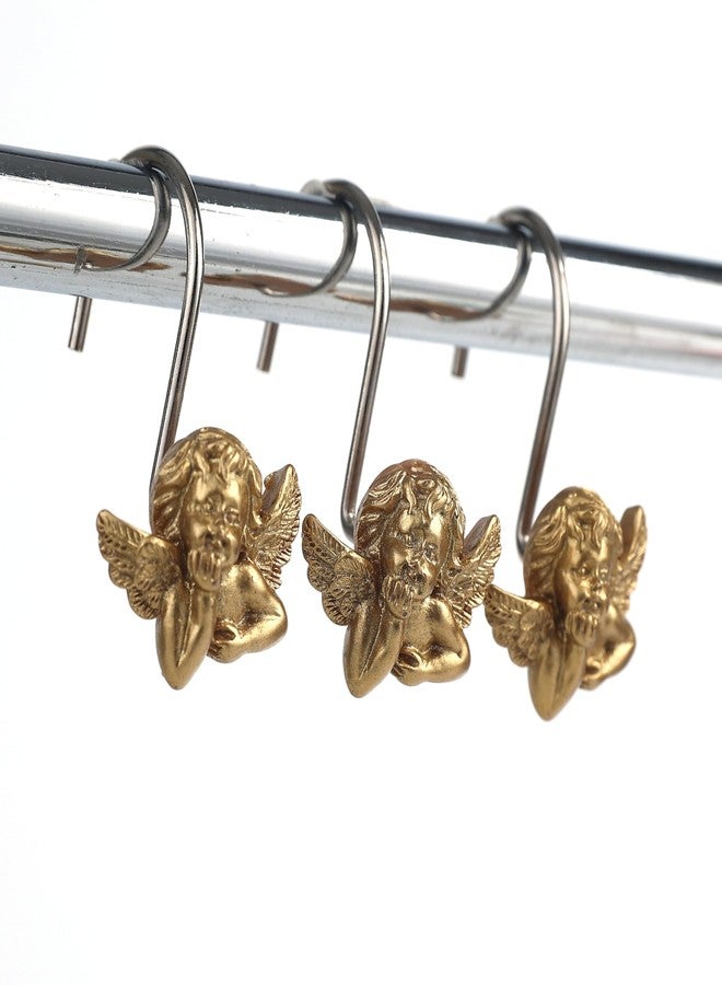 Twofish Home Golden Angel Shower Curtain Hooks Anti Rust Shower Curtain Hooks Decorative Resin Golden Angel Shower Curtain Rings Set of 12 - Image 2