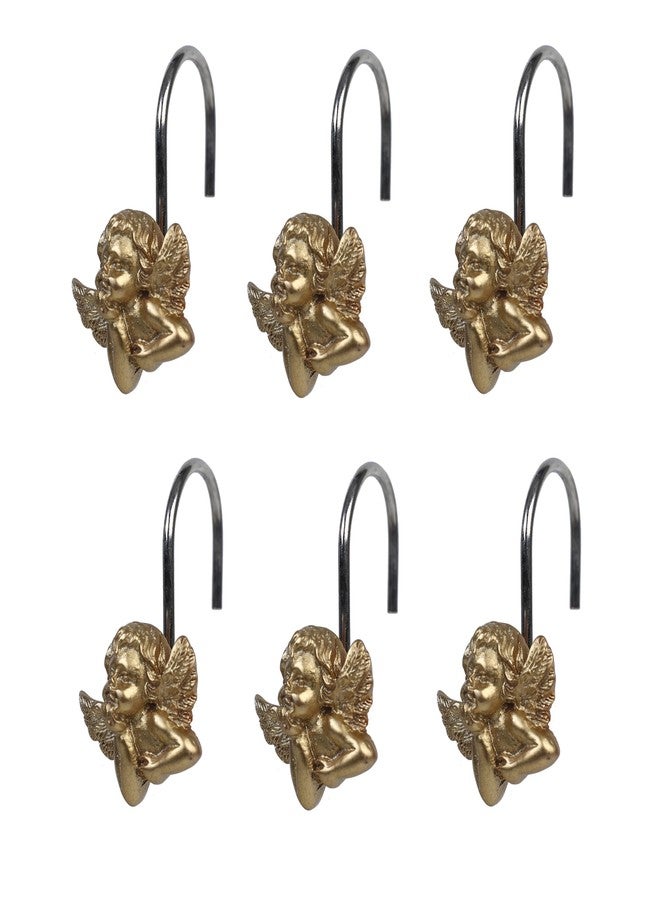 Twofish Home Golden Angel Shower Curtain Hooks Anti Rust Shower Curtain Hooks Decorative Resin Golden Angel Shower Curtain Rings Set of 12 - Image 4