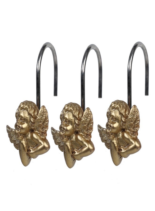 Twofish Home Golden Angel Shower Curtain Hooks Anti Rust Shower Curtain Hooks Decorative Resin Golden Angel Shower Curtain Rings Set of 12 - Image 1