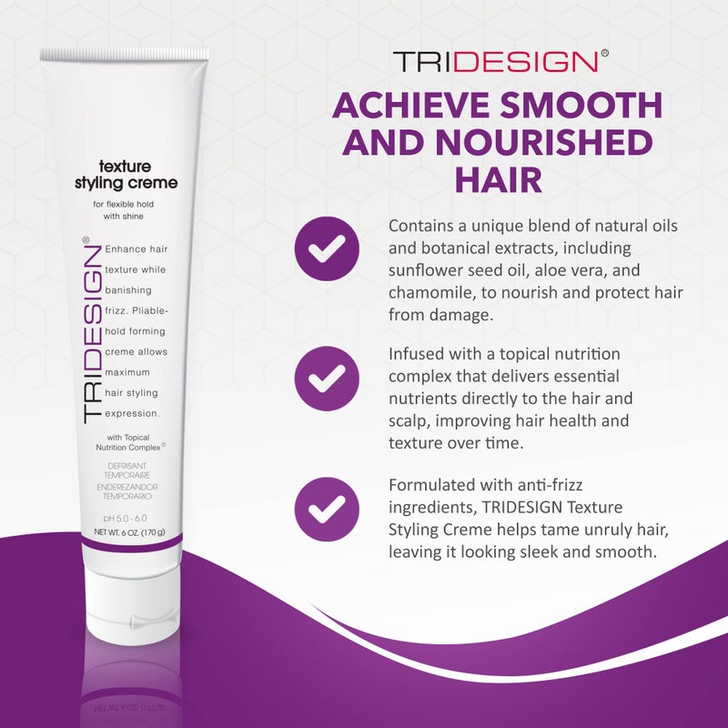 TRIDESIGN Texture Styling Creme with Topical Nutrition Complex - Hair Styling Products for Men and Women, Scented Smoothing Cream for Hair, Anti Frizz hair Products 6oz/199g Tube - Image 2