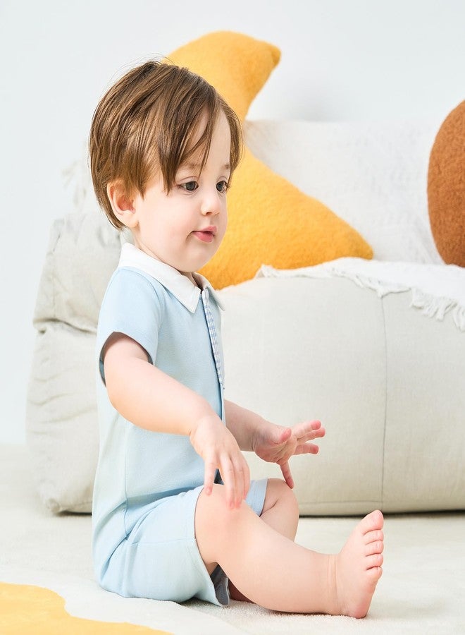 pureborn Baby Boy Romper One-Piece Outfit Point Collar Short Sleeve 3-6 Months Blue - Image 2