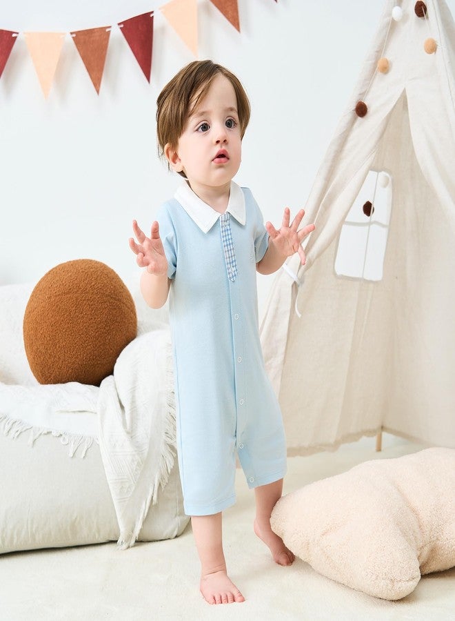 pureborn Baby Boy Romper One-Piece Outfit Point Collar Short Sleeve 3-6 Months Blue - Image 3