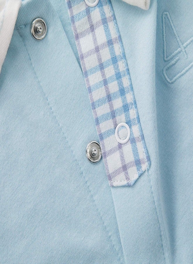 pureborn Baby Boy Romper One-Piece Outfit Point Collar Short Sleeve 3-6 Months Blue - Image 5