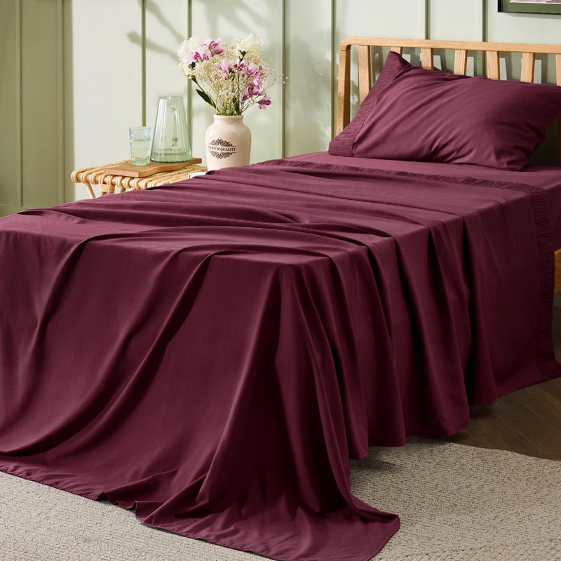 Bedsure Twin XL Sheet Sets Dorm Bedding  3 Pieces Soft Extra Long Twin Sheets Hotel Luxury Easy Care Microfiber for Women Men Burgundy