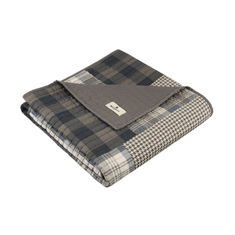 Woolrich Luxury Quilted Throw  Cabin Lifestyle Patchwork with Moose Design All Season Lightweight and Breathable Cozy Bedding Layer Throws for Couch Sofa 50 W x 70 L Winter Hills Taupe