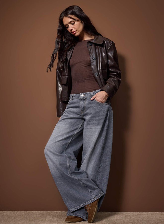 trendyol Gray Low Rise Extra Wide Leg Jeans - Image 1