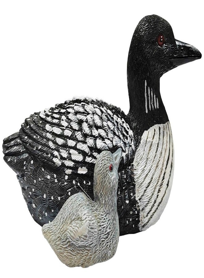The Bridge Collection 4" Swimming Loon with Baby Figurine - Loon Decorations - Loon Family Figurine - Black and White Home Decor - Image 1