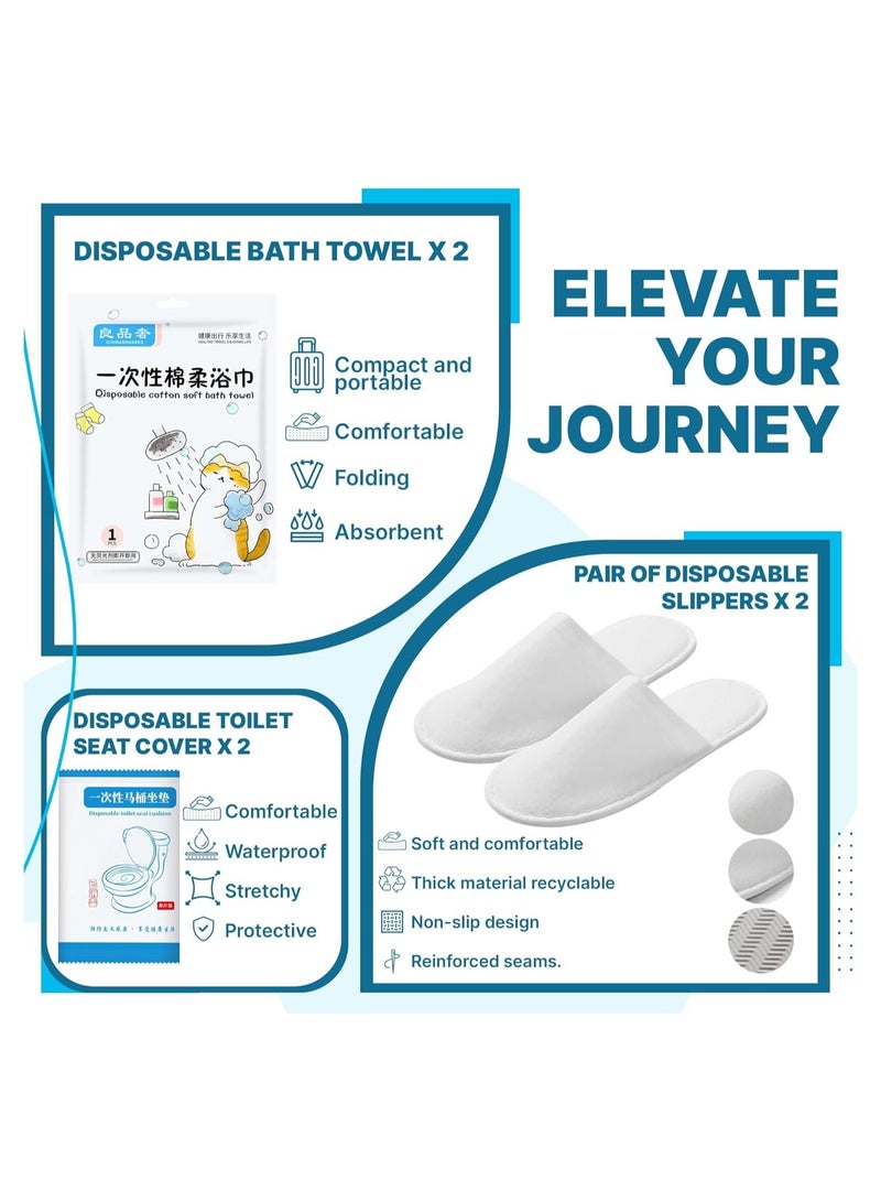 Disposable Travel Kit, Disposable Sheets, Disposable Sheets for Travel, Disposable Bed Sheets (Bed Sheet*2 + Duvet Cover*2 + Pillow case*2 + Bath Towels*2 + Toilet Seat Covers*2 + Slippers*2)  - Image 5