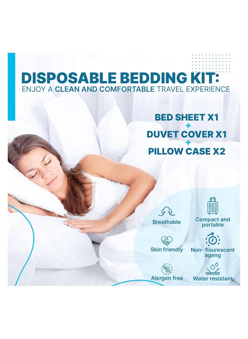 Disposable Travel Kit, Disposable Sheets, Disposable Sheets for Travel, Disposable Bed Sheets (Bed Sheet*2 + Duvet Cover*2 + Pillow case*2 + Bath Towels*2 + Toilet Seat Covers*2 + Slippers*2)  - Image 3