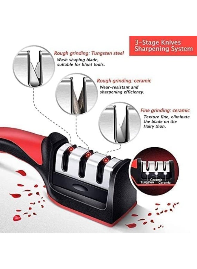 اداة سن السكاكين  مع 3 مراحل ، مسن سكاكين محمول باليد يساعد على إصلاح الشفرات واستعادتها وتلميعها بما في ذلك الشفرات والمقصات المستقيمة والمسننة - Image 4