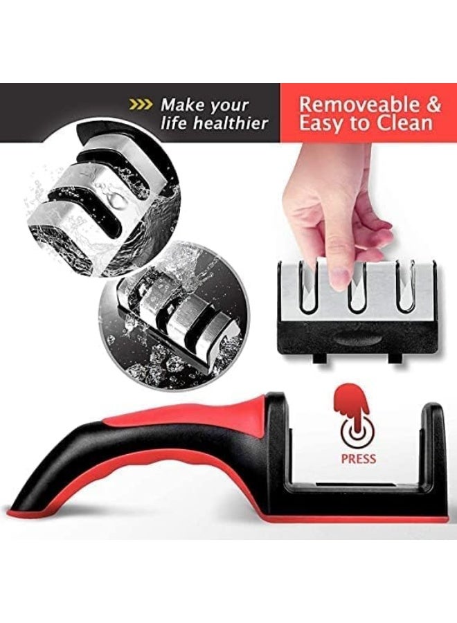 اداة سن السكاكين  مع 3 مراحل ، مسن سكاكين محمول باليد يساعد على إصلاح الشفرات واستعادتها وتلميعها بما في ذلك الشفرات والمقصات المستقيمة والمسننة - Image 5