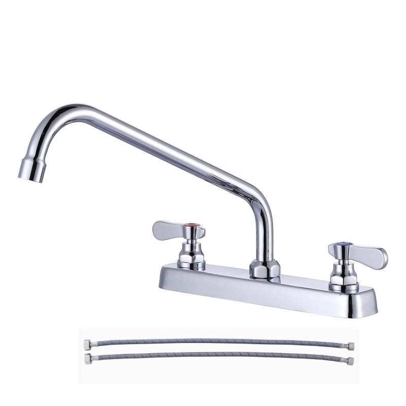iVIGA Commercial Kitchen Sink Faucet 12" Swivel Spout with Supply Lines, Brass Deck Mount Kitchen Faucet, Dual Handle Utility Sink Faucet for Laundry Room Restaurant Compartment Sink Polish Chrome - Image 1