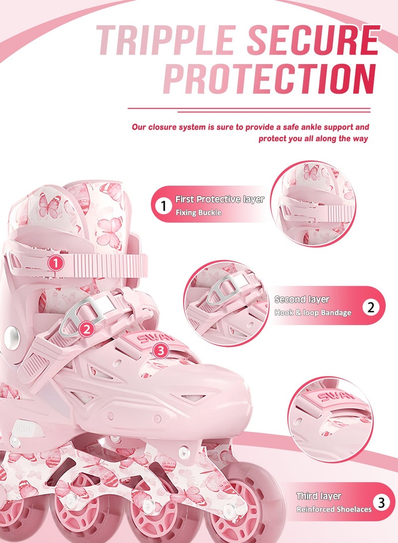 sway مجموعة أحذية التزلج على العجلات للأطفال، زلاجات قابلة للتعديل مع عجلات مضيئة بالكامل للمتعة في الهواء الطلق 3 مقاسات، للمبتدئين من الفتيات والفتيان - Image 2