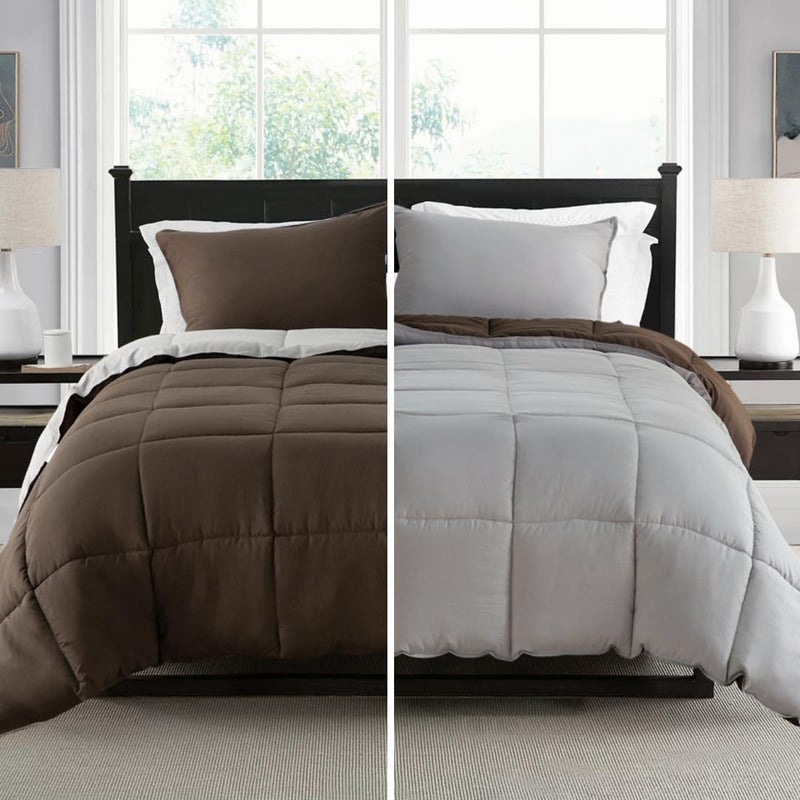 KASENTEX Reversible NoShrink California King Comforter Set with Shams  Ultra Soft AllSeason NonFading Colors Machine Washable Duvet Insert Silver CloudChocolate Brown
