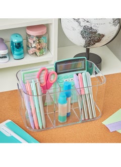 STORi STORi Bliss 5-Compartment Plastic Cosmetics Storage Organizer | Clear | Rectangular Divided Makeup Bin & Vanity Caddy with Pass-Through Handles | Round Corner Design | Made in USA  - Image 2