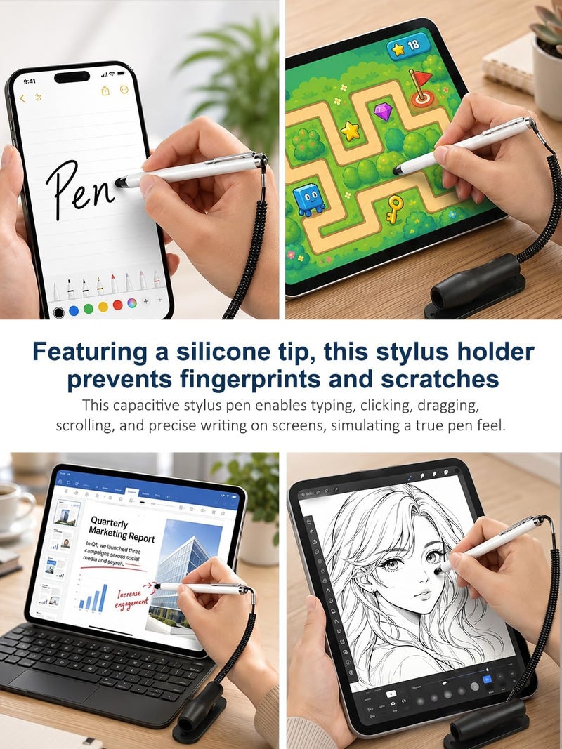 Chazcool Stylus Pens for Touch Screens, Stylus with Pen Holder, Universal Capacitive Touch Screen Stylus Pen with Spring Rope - Image 2