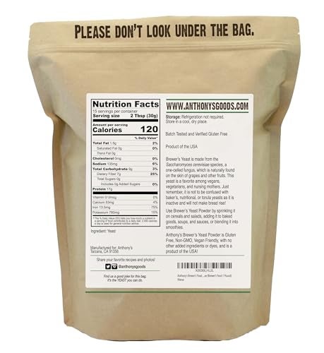 Anthony's Anthonys Brewers Yeast 1 lb Made in USA Gluten Free For Lactation Support Unflavored Unsweetened - Image 5
