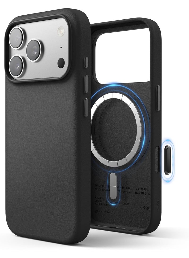 Elago Magnetic Leather case for iPhone 18 Pro / iPhone 17 Pro  (2025) [Camera Control Button Cover] Vegan Leather, Shockproof, Water-Resistant [Magsafe Compatible] - Black - Image 1