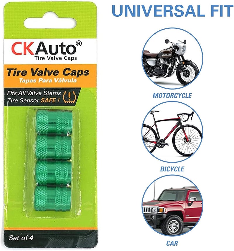 CKAuto 4 Pcs Aluminum Tire Valve Stem Caps with N2 Nitrogen Logo, Universal Stem Covers for Cars, SUVs, Bike and Bicycle, Trucks, Motorcycles | TPMS Safe | Corrosion Resistant | Dust Proof, Green - Image 5