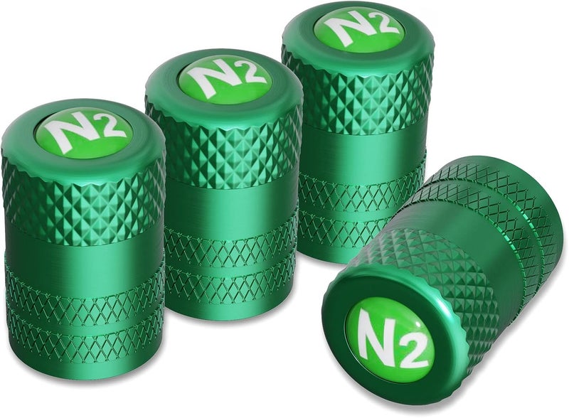CKAuto 4 Pcs Aluminum Tire Valve Stem Caps with N2 Nitrogen Logo, Universal Stem Covers for Cars, SUVs, Bike and Bicycle, Trucks, Motorcycles | TPMS Safe | Corrosion Resistant | Dust Proof, Green - Image 1