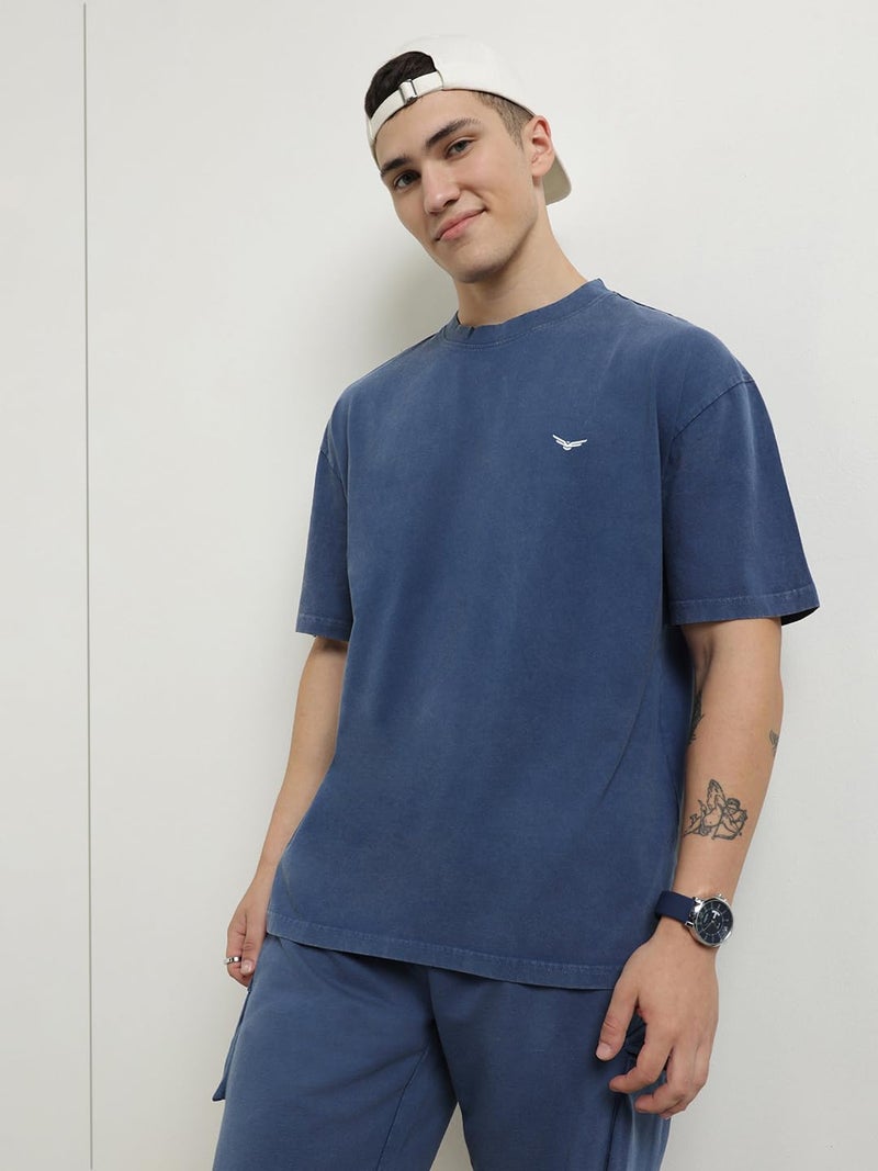 NOBERO Oversized Cargo Shorts Co-Ord Navy Oversized T-shirt & Shorts Co ord Set(1M-LWCS-R0100-NB3_Navy Blue_M) - Image 2