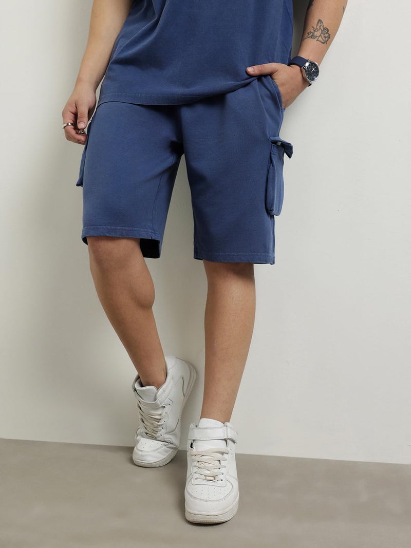 NOBERO Oversized Cargo Shorts Co-Ord Navy Oversized T-shirt & Shorts Co ord Set(1M-LWCS-R0100-NB3_Navy Blue_M) - Image 3