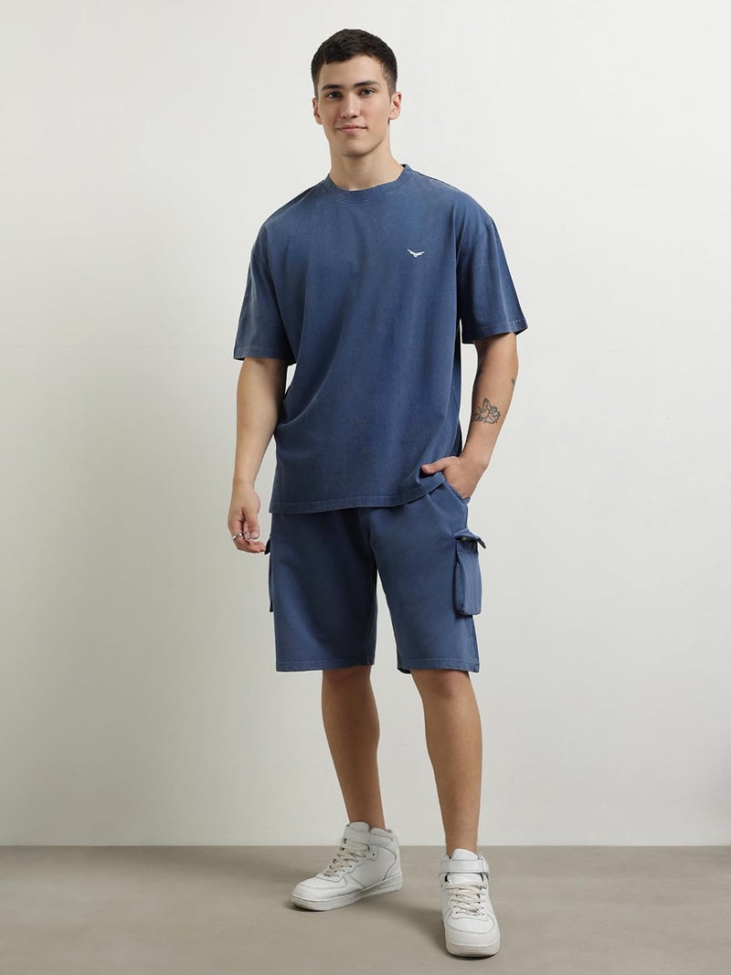 NOBERO Oversized Cargo Shorts Co-Ord Navy Oversized T-shirt & Shorts Co ord Set(1M-LWCS-R0100-NB3_Navy Blue_M) - Image 4