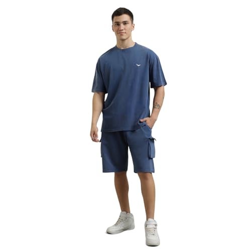 NOBERO Oversized Cargo Shorts Co-Ord Navy Oversized T-shirt & Shorts Co ord Set(1M-LWCS-R0100-NB3_Navy Blue_M) - Image 1