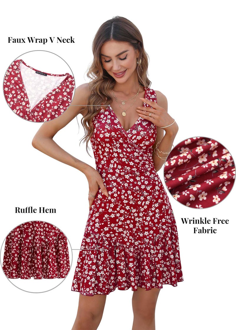 FENSACE Sun Dresses for Women 2026 Casual Sleeveless Ruffle Hem Summer Wedding Guest Dress(Blue Orange,Medium) - Image 5