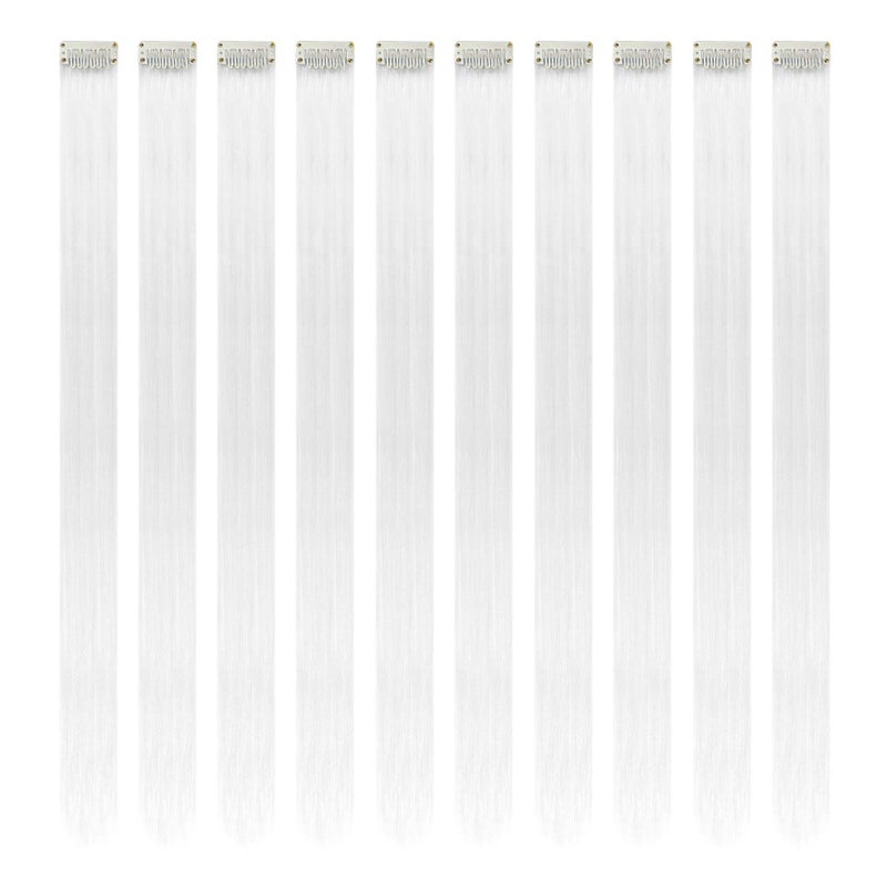 رنبول وصلات شعر بيضاء قابلة للتثبيت 22 بوصة 10 قطع طويلة مستقيمة ملونة للفتيات والنساء لمناسبات الحفلات صناعية