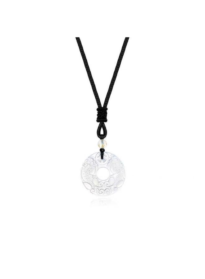 Live Longma Jewelry Obsidian White Chalcedony Double Pixiu Ping An Buckle Seiko Pendant