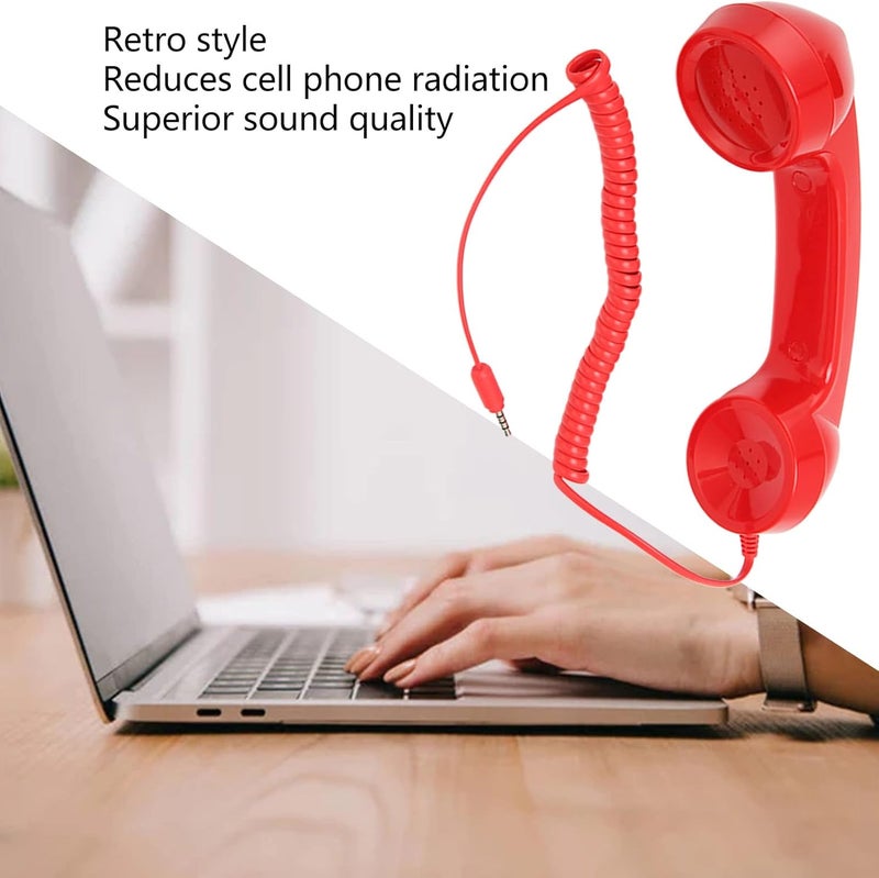Goshyda Retro Phone Handset, Retro Vintage Telephone Handset Cell Phone Receiver Mic Microphone Speaker for Mobile Phones, Computers (Red) - Image 4