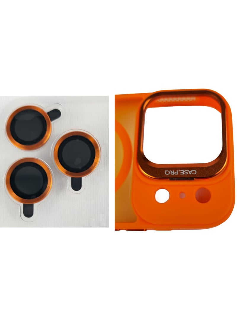 جراب Yusr متوافق مع آيفون 17 برو، غطاء خلفي شفاف غير لامع مانع للانزلاق ومقاوم للصدمات مع حامل مدمج (برتقالي) - Image 4