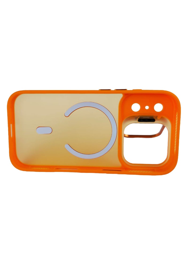 جراب Yusr متوافق مع آيفون 17 برو، غطاء خلفي شفاف غير لامع مانع للانزلاق ومقاوم للصدمات مع حامل مدمج (برتقالي) - Image 2