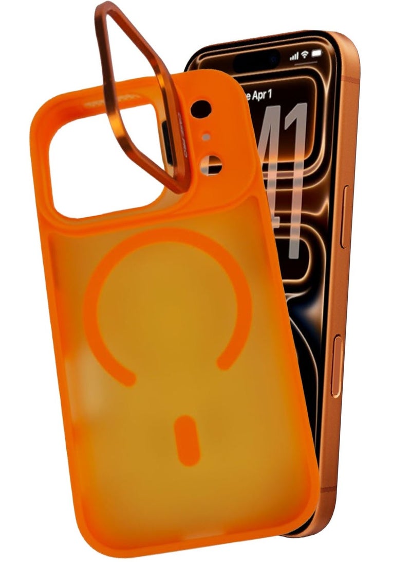 جراب Yusr متوافق مع آيفون 17 برو، غطاء خلفي شفاف غير لامع مانع للانزلاق ومقاوم للصدمات مع حامل مدمج (برتقالي) - Image 5