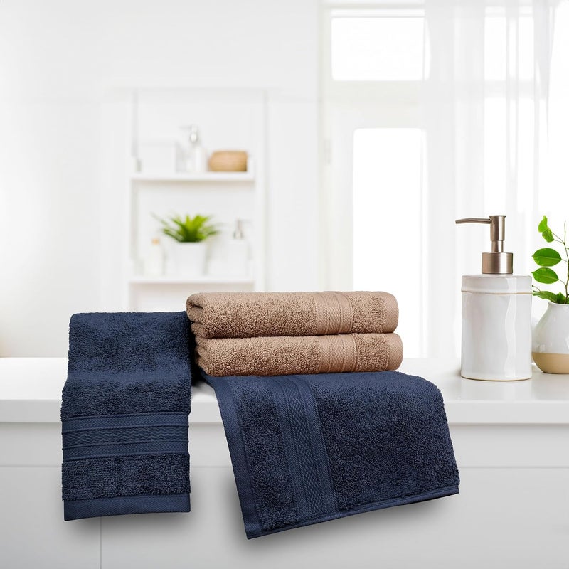 MYTRIDENT Soft Comfort Air Rich Towel 100% Cotton Hand Towel for Daily use, 500 GSM Highly Absorbent Towels for Men/Women, 4Pc Hand Towel Set (41 cm X 66 cm), Acorn and Navy - Image 2