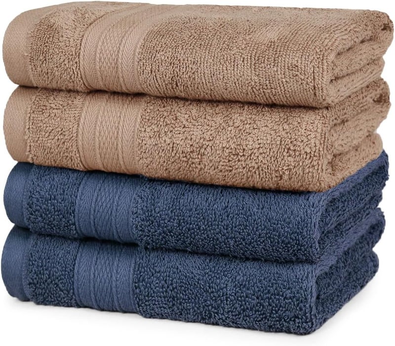 MYTRIDENT Soft Comfort Air Rich Towel 100% Cotton Hand Towel for Daily use, 500 GSM Highly Absorbent Towels for Men/Women, 4Pc Hand Towel Set (41 cm X 66 cm), Acorn and Navy - Image 1