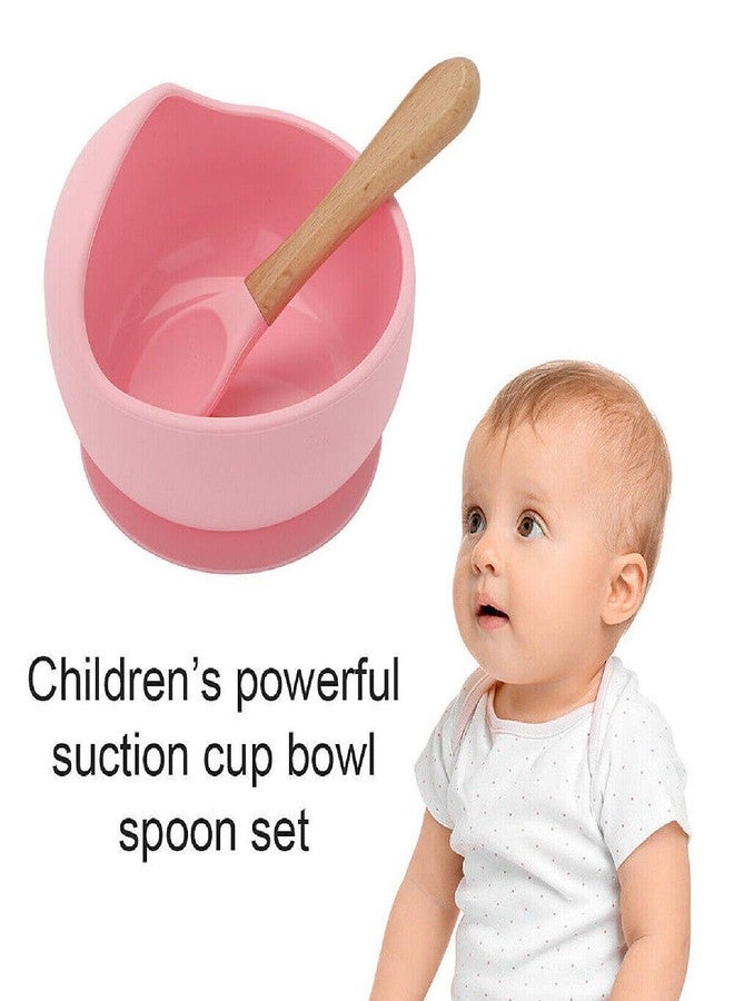 KRIVETY Baby Feeding Silicone Bowls with Wooden Spoon Curved Walls for First Stage Baby Self Training Feeding Strong Suction Large Bowl for Toddlers Babies Kids Prevent Food Dropping (Pink) - Image 2
