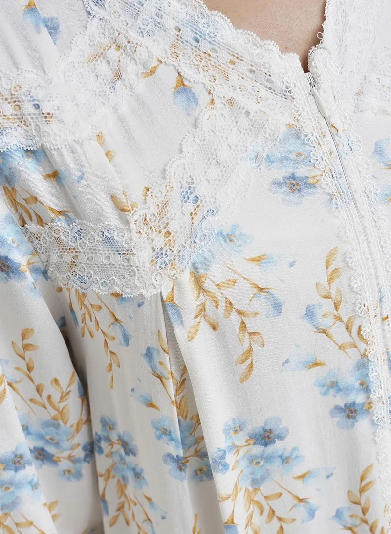 Kashkha  Powder Blue Floral Print Viscose Nightwear Dress (CNH445) for Women | Best Price UAE