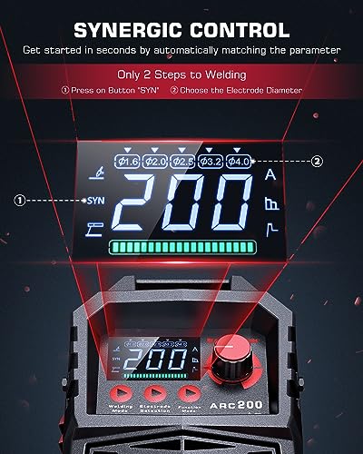 ARCCAPTAIN Stick Welder, [Large LED Display] 200A ARC/Lift TIG Welding Machine with Synergic Control, IGBT Inverter 110V/220V Portable MMA Welder Machine with Hot Start, Arc force and Anti-Stick - Image 2
