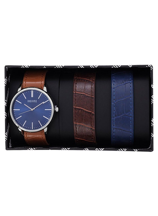 ANDIAMO Men's Analog Rose Gold Case Multi Colour Leather Strap Set Watch 