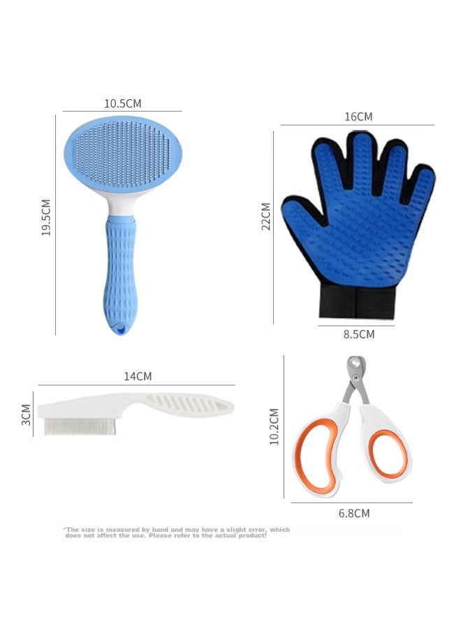 Houya Pet Cleaning 4-piece Set: قفازات تنظيف القطط، فرشاة تنظيف القطط والكلاب، مشط إزالة الشعر، مقصات أظافر القطط، مستلزمات الحيوانات الأليفة - Image 2