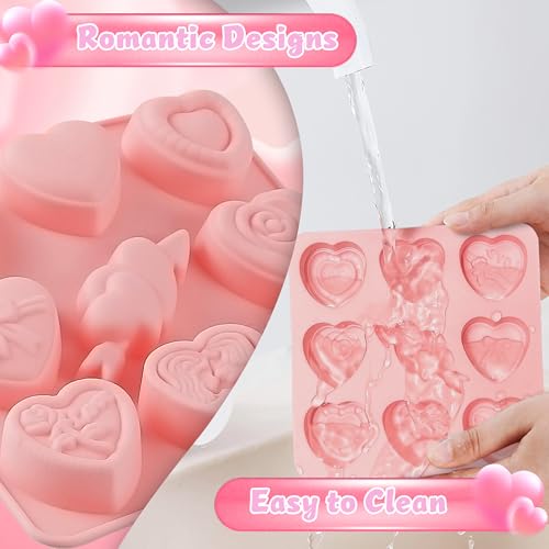 Vidotim 4Pcs Valentine’s Day Truffles Chocolate Molds, 9 Design Small Heart Chocolate Mold, Non-Stick Heart Silicone Molds for Candy, Ice Cube, Cake Pop, Soap(1.31"(4Pcs)) - Image 5
